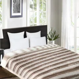 Signature Beige & White Striped Heavy Winter 450 GSM Double Bed Blanket-picture-24