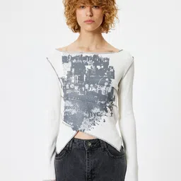 Koton Women Abstract Printed Round Neck T-shirt-image-8