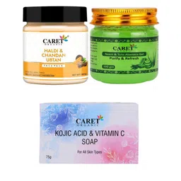 CARET ORGANIC Set Of 3 Chandan Ubtan Face Pack With Kojic Acid Soap & Aloevera Gel Combo-9