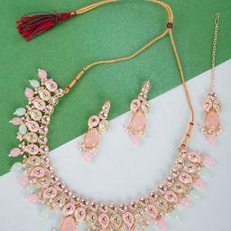 Divisha Gold-Plated Stone-Studded & Beaded Jewellery Set-image-93