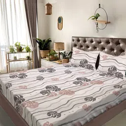 Myntra Elegant Homes Beige & Grey Floral 300 TC Super King Bedsheet Set-2.7 m X 2.7 m-picture-23