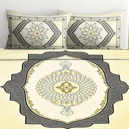 Spangle Grey & Yellow Printed Cotton 260 TC King Bedsheet Sets -2.74 m x 2.54 m,-image-85
