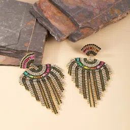 StyleCast Gold-Plated Rhinestone Studded Contemporary Tasselled Drop Earrings-picture-34