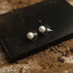 Ishil Silver-Plated Pearls Studded Circular Studs-1