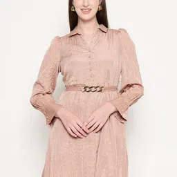 Madame Women Cuffed Sleeve Shirt Dress-image-79