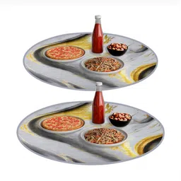 Aura 2-Pcs Grey & Black Abstract Printed Round Table Placemats-38