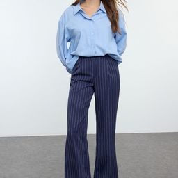 Trendyol Women Striped Regular Fit Bootcut Trousers-picture-7