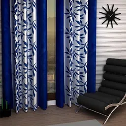 BELLA TRUE 152 cm (5 ft) Polyester Semi Transparent Window Curtain (Pack Of 2) (Floral, Blue)-image-68