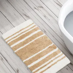 Home Centre Corsica Auton Beige & Off White Cotton 1650 GSM Striped Anti-Slip Bath Mat-52