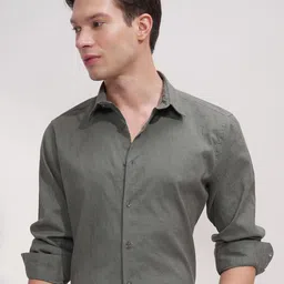 HIGHLANDER Popcorn Textured Self Design Spread Collar Long Sleeves Slim Fit Shirt-image-72