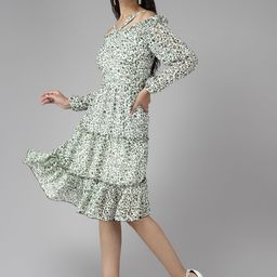 BAESD Women Floral Print Off-Shoulder Puff Sleeve Fit & Flare Dress-image-85
