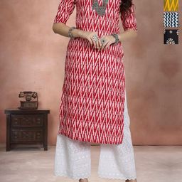 Anouk Rustic Women Pack of 4 Geometric Printed Round Neck Straight Kurta-image-79