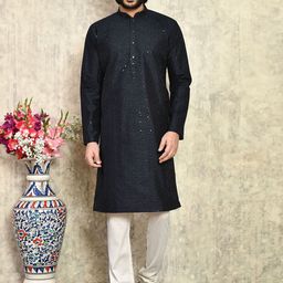 RANAK Men Ethnic Motifs Embroidered Regular Sequinned Kurta With Churidar-picture-7