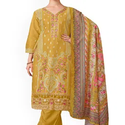 DRAVINAM Trends Floral Embroidered Mirror Work Pure Cotton Unstitched Dress Material-image-20
