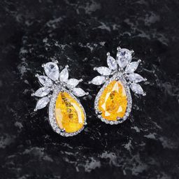 Jewels Galaxy Silver-Plated American Diamond Studded Teardrop Shaped Drop Earrings-42