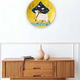 THE QUIRKY HOME Yellow & White Temple Bell Cow Printed Ceramic Decorative Wall Decor-image-97