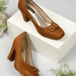 Flat n Heels Suede Block Pumps with Bows image 1
