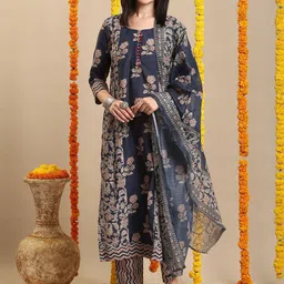 KALINI Floral Printed Kurta with Trouser & Dupatta-picture-5
