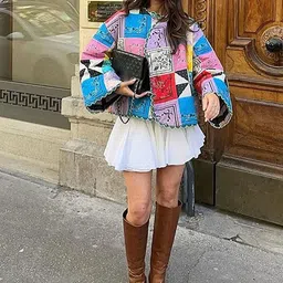 LULU & SKY Women Striped Longline Bomber with Patchwork Jacket-image-34