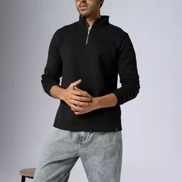 XYXX Men Relaxed Fit Solid Black IntelliSmooth Pulse Half-Zip Sweatshirt-image-7