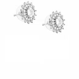 TEEJH Silver-Plated Floral Cubic Zirconia Stone Studded Oxidised Studs image 5