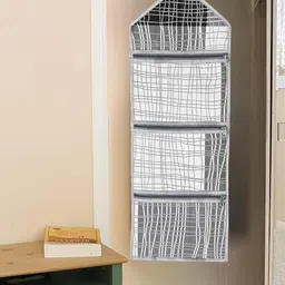 Kuber Industries Grey & White Abstract Printed Hanging 3 Pockets Multi-Utility Organisers image 2