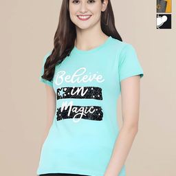 Mast & Harbour Women Typography 3 Printed Applique T-shirt-image-56