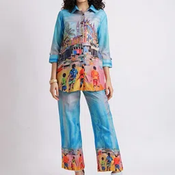 The Roadster Lifestyle Co Printed Collared Shirt & Trousers Co-Ord Set-picture-26