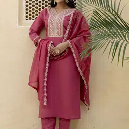 Women Woven Design Kurta with Trousers & Dupatta-image-63