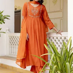 KALINI Women Floral Embroidered Regular Thread Work Kurta with Trousers & With Dupatta-picture-2