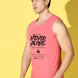 WOOSTRO Pack Of 2 Printed Combed Cotton Gym Vests VWS26(PLAIN RED)(ALONE PEACH) image 2