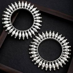 Sangria Set Of 2 Oxidised Silver-Plated Bangles-image-34