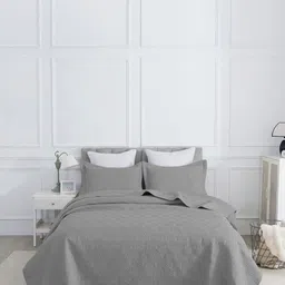 URBAN DREAM 3-Pcs Grey Cotton Geometric Honeycomb Quilted Double Queen Bed Cover-picture-37
