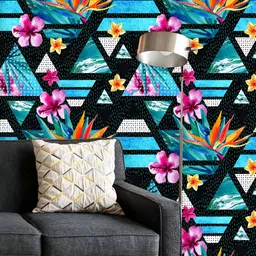 ArtzFolio Printed UV-Resistant Anti-Bacterial Triangles With Tropical Flowers Peel & Stick Wallpaper-image-31