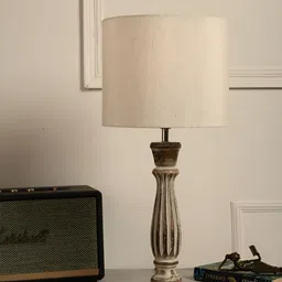 green girgit White Wood Cylindrical Shaped Table Lamp with Bulb-31