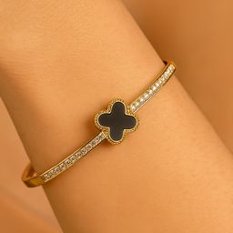 RaasRani Women Cubic Zirconia Gold-Plated Cuff Bracelet-image-85