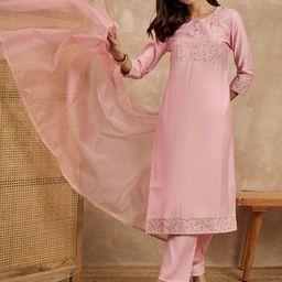 Moda Rapido Women Solid Kurta with Trousers & Dupatta-image-13