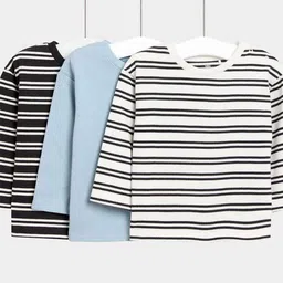 Marks & Spencer Girls Pack Of 3 Striped Long Sleeve Cotton Top-picture-23