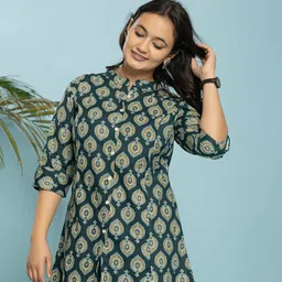 INDYES Ethnic Motifs Printed Pure Cotton Kurti-image-11