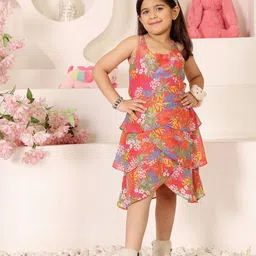 ADORNIA Girls Floral Print Crepe Fit & Flare Dress-picture-35