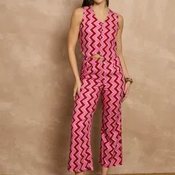 all about you Chevron Printed V-Neck Sleeveless Waistcoat With Trouser-image-20