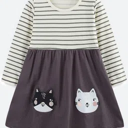 Oh Rare Girls Striped Round Neck Cotton Fit & Flare Dress-picture-35