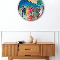 THE QUIRKY HOME Yellow & Blue A Day In The Village Printed Ceramic Wall Plate-image-2