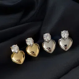 PASU FASHION Set Of 2 Artificial Stones Studded Heart Shaped Drop Earrings-picture-17