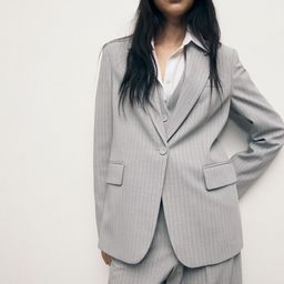 MANGO Vertically Striped Notched Lapel Collar Single-Breasted Regular Fit Formal Blazer-picture-37
