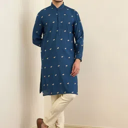 House of Pataudi Embroidered Mandarin Collar Straight Kurta-picture-25