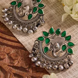 Priyaasi Silver Plated Emarld Contemporary Oxidized Chandbalis Earrings-55