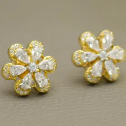 JEWELOPIA Gold-Plated Brass American Diamond Studs-picture-7