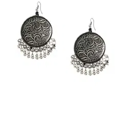 ZURIKRISHA Silver-Plated Ghungroo Studded circular Shaped Oxidised Drop Earrings-picture-21