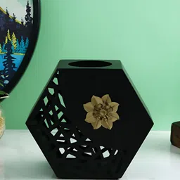 TAYHAA Midnight Blossom Black Floral Hexagonal Flower Vase-image-53